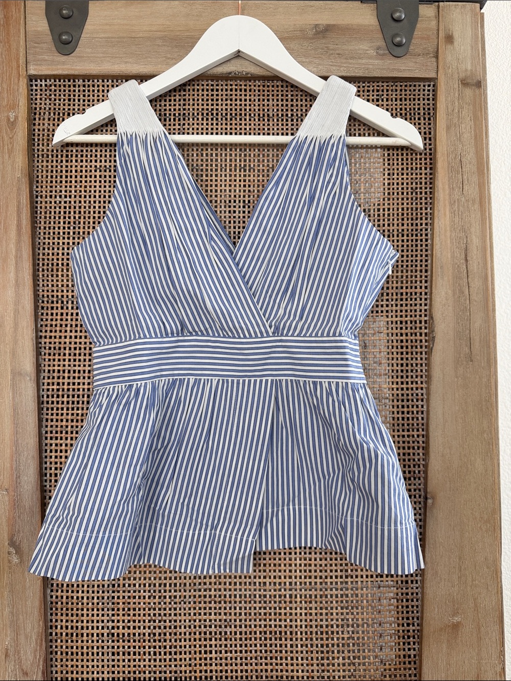Banana Republic Blue and White Striped V-Neck Peplum Camisole Top